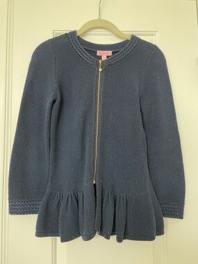 Lilly Pulitzer Navy Knit Zip Cardigan with Gold Charm